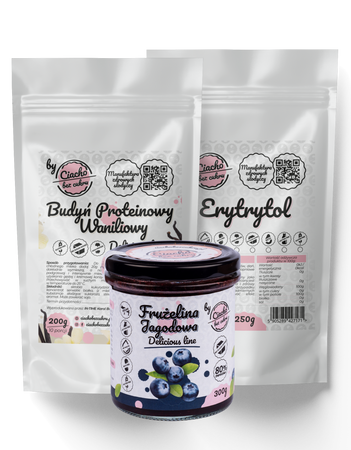 BUDYŃ PROTEINOWY WANILIOWY,  KONFITURA JAGODOWA, ERYTRYTOL